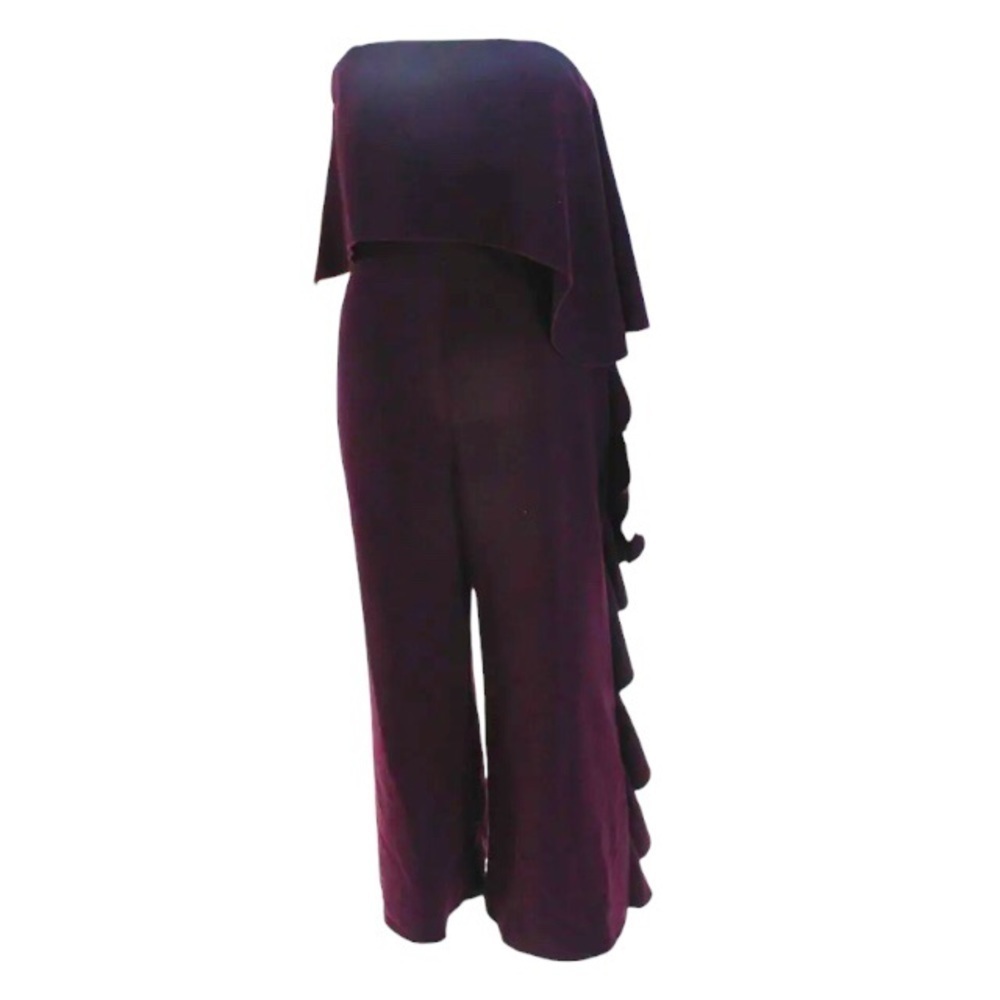 Alexis Kendall Wide Leg Jumpsuit Size Medium Maroon Red Ruffle Strapless